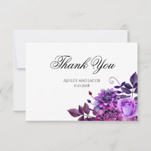 Invitation Remerciement floral. Note mariage fleurs violettes