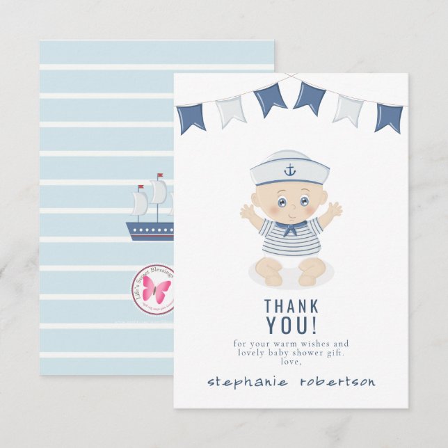 Invitation Remerciement pour Baby Shower Nautilus Bébé Garçon (Devant / Derrière)