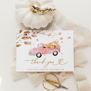 Invitation Remerciement pour Baby Shower Vintage Camion Rose