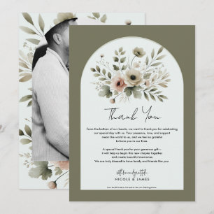 Invitation Remerciements Floraux Aquarelle Vert Olive Kaki