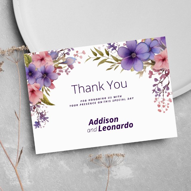 Invitation Remerciements floraux rose lavande printemps été (Spring summer lavender pink floral Thank You)