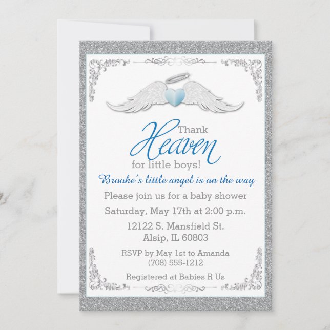 Invitation Remerciez le ciel du baby shower de petits garçons (Devant)