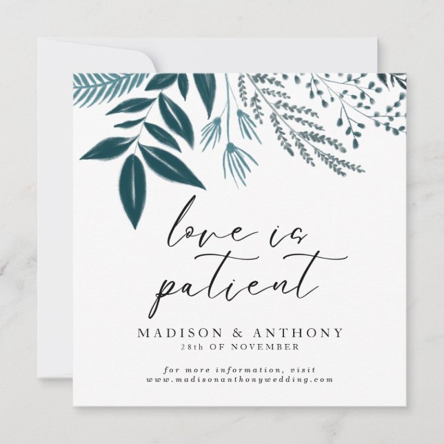 Invitation Remise du Mariage de calligraphie Turquoise botani (Devant)