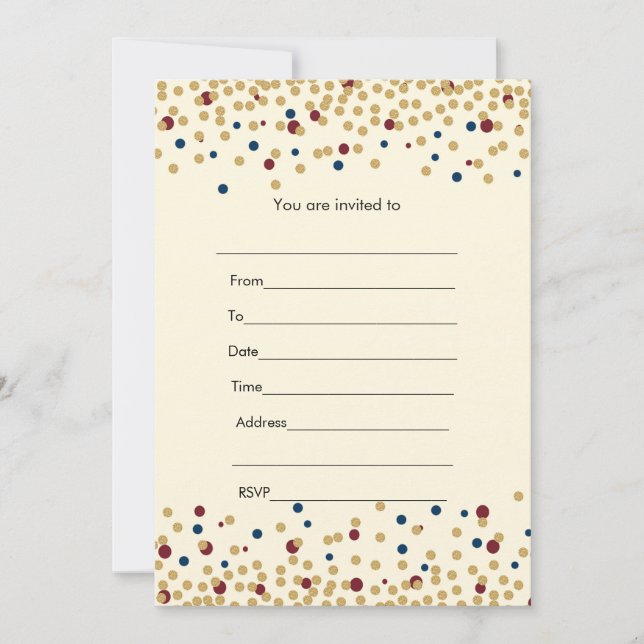 Invitation Remplir confettis d'invitation or marine burgundy (Devant)