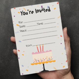Invitation Remplir l'invitation d'anniversaire Confetti vierg