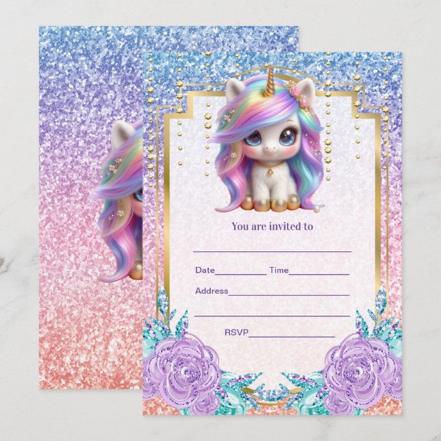 Invitation Remplir l'invitation de licorne (Devant / Derrière)