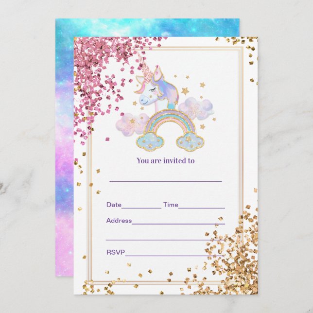 Invitation Remplir l'invitation de licorne (Devant / Derrière)