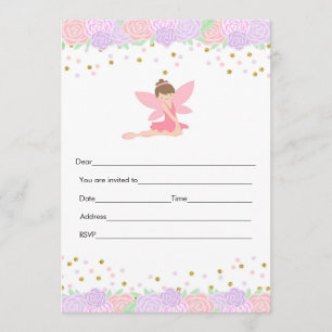 Invitation Remplir l'invitation fée rose or