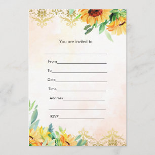 Invitation Remplir l'invitation fleurs de tournesol or rose a