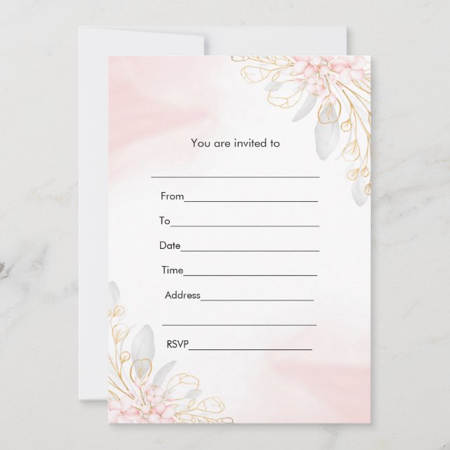 Invitation Remplir l'invitation floral aquarelle rose or (Devant)