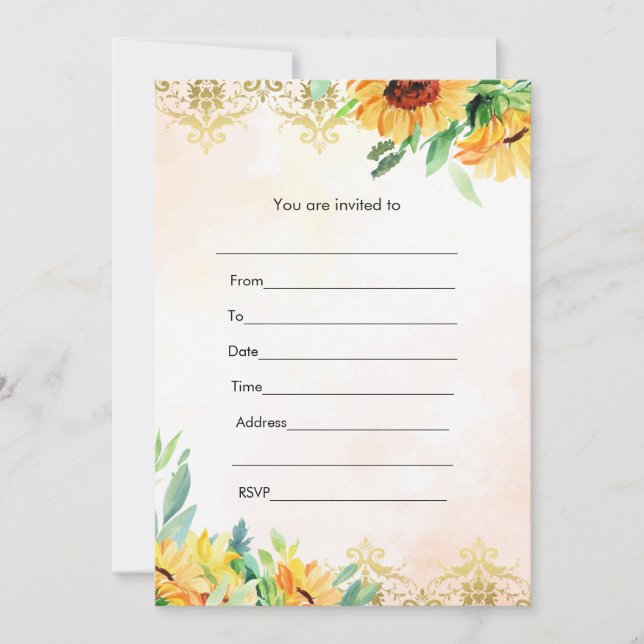Invitation Remplir l'invitation rose tournesols or aquarelle (Devant)