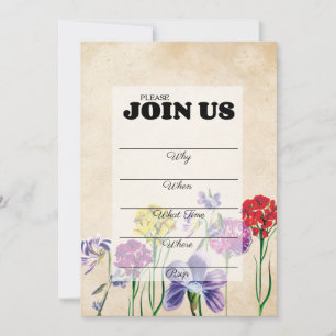 Invitation Remplissage manuscrit fleur sauvage À usages multi