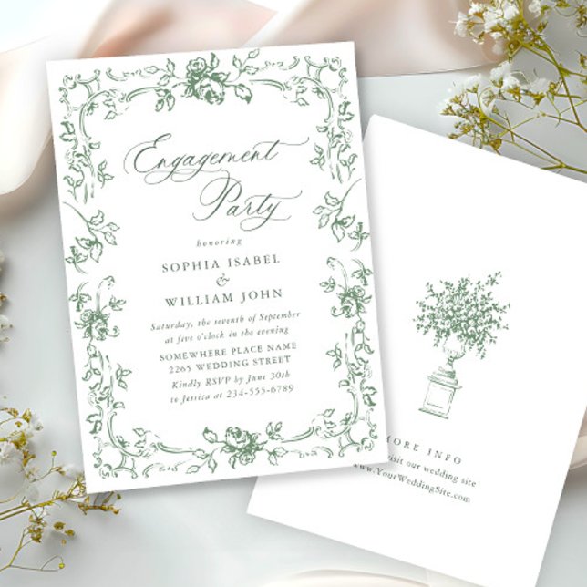 Invitation Renaissance Ornate Sage Green ENGAGEMENT PARTI (Créateur téléchargé)