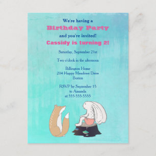 Invitation Renard adorable et lapin Illustré fête d'anniversa