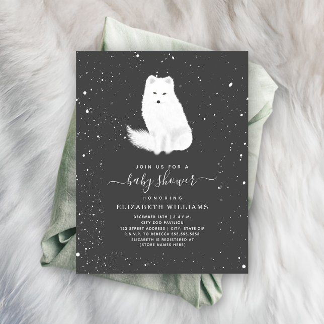 Invitation Renard arctique Baby shower d'hiver neutre gris fo (Créateur téléchargé)