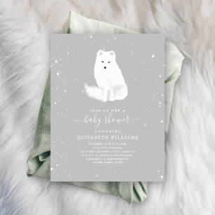 Invitation Renard arctique Gris neutre Baby shower de neige h