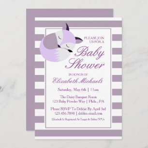 Invitation Renard Baby shower pourpre