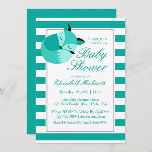 Invitation Renard Baby shower turquoise