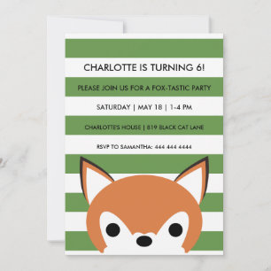 Invitation Renard curieux   Bandes vertes   Fête d'anniversai