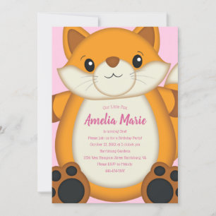 Invitation Renard fête d'anniversaire rose
