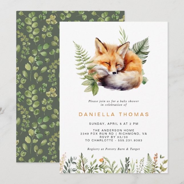 Invitation Renard forestier | Baby shower moderne neutre pour (Devant / Derrière)