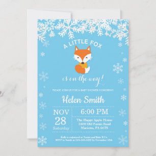 Invitation Renard Hiver Bleu Garçon Baby Shower Flocon de Nei