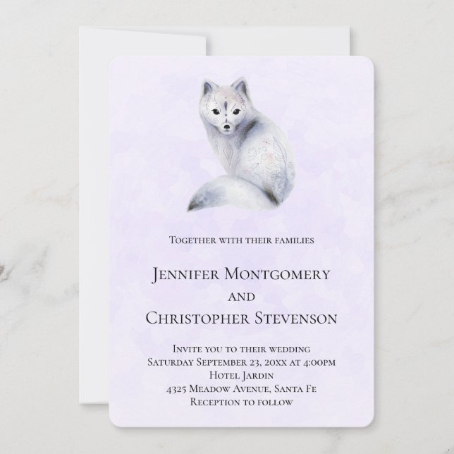 Invitation Renard nordique mignon avec motifs floraux (Devant)