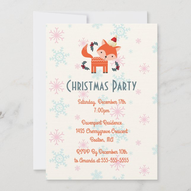 Invitation Renard Orange À Santa Hat Fête De Noël (Devant)