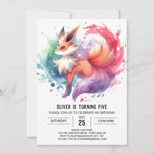 Invitation Renard personnalisé peint Anniversaire (Devant)