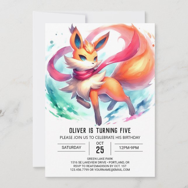 Invitation Renard personnalisé peint Anniversaire (Devant)