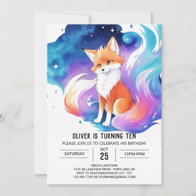 Invitation Renard rouge enchantement Anniversaire (Devant)