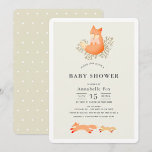 Invitation Renard sur Branche Baby shower beige