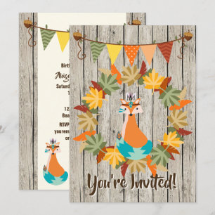 Invitation Renard tribal mignon et couronne automne Anniversa
