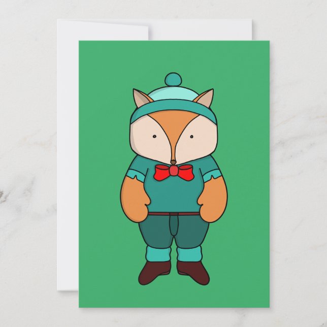 Invitation Renard vert mignon (Devant)
