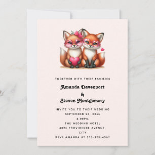 Invitation Renards orange mignons en amour Mariage