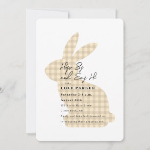 Invitation Rencontre avec la Baby Shower Lapin Gingham Beige