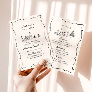 Invitation Rencontrez-Moi À New York Main Tirée Chic Bachelor