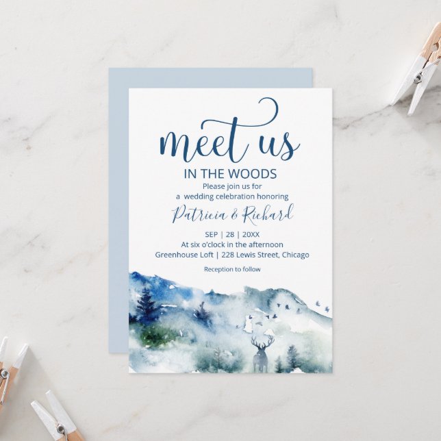 Invitation Rencontrez-Nous Dans La Forêt Boisée Mariage Extér (Devant/Arrière en situation)