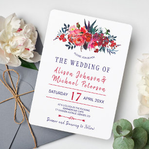 Invitation Rendez-vous de mariage fleuri rustique bohème roug