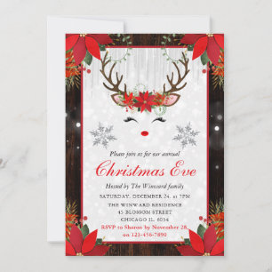 Invitation Renne aux poinsettias rustique pour la veille de N