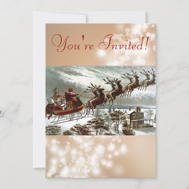 Invitation Renne victorien et Sleigh du père noël (Devant)