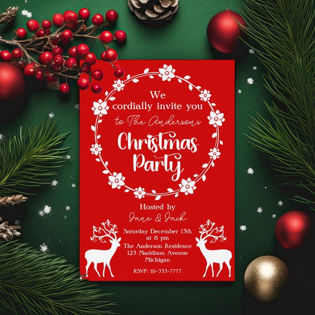 Invitation Rennes et cadre floral Fête nordique de Noël (Créateur téléchargé)