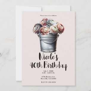 Invitation Renoncule dans un seau en fer-blanc Glam rustique