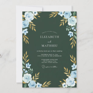 Invitation Renoncule de forêt de bleuet Eucalyptus Mariage