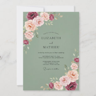 Invitation Renoncule Olive Berry pour mariage