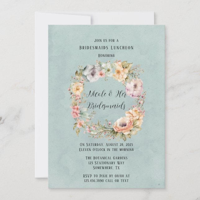Invitation Renouveler Blue Spring Peony Chic Bridesmaiers Déj (Devant)