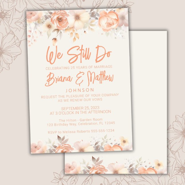 Invitation Renouvellement de la Vow de Mariage floral de Pêch (Créateur téléchargé)
