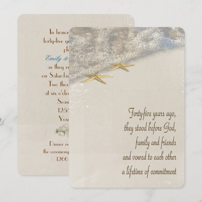 Invitation Renouvellement de la Vow Starfish pour le 45e anni (Devant / Derrière)