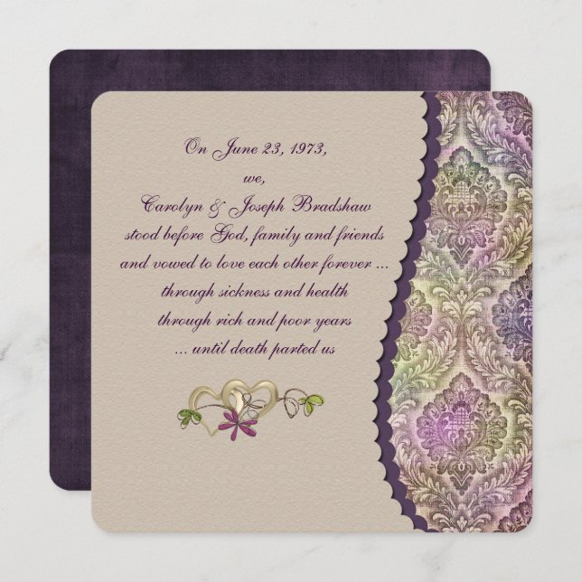 Invitation Renouvellement de mariage damassé Vow (Devant / Derrière)