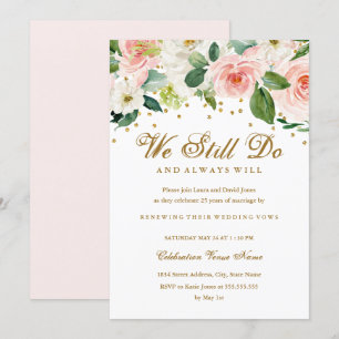 Invitation Renouvellement de vœu d'anniversaire aquarelle or 